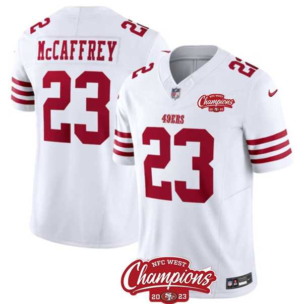 Men & Women & Youth San Francisco 49ers #23 Christian McCaffrey White 2023 F.U.S.E. NFC West Champions Patch Stitched Jersey->san francisco 49ers->NFL Jersey